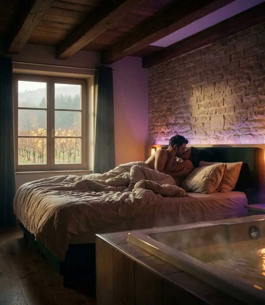 Chambre avec jacuzzi privatif dans une love room alsacienne